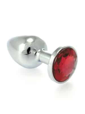 Rimba Edelstahl-Buttplug mit rotem Kristall (145g)