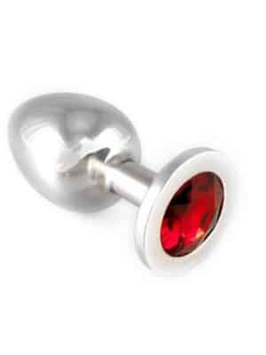 Rimba Aluminium-Buttplug mit rotem Kristall (155g)