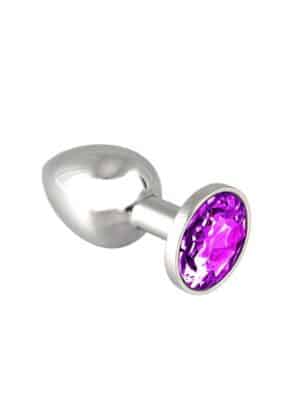 Rimba Edelstahl-Buttplug mit lila Kristall (140g)