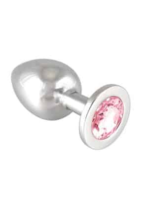 Rimba Edelstahl-Buttplug mit rosa Kristall (360g)