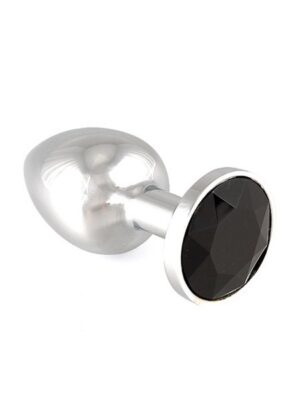 Rimba Edelstahl-Buttplug mit schwarzem Kristall (75g)