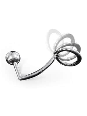SinEros Anal Intruder: Edelstahl-Penis-/Hodenring (45mm) mit Analplug